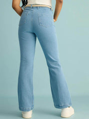 Kotty Women Flared High-Rise Clean Look Stretchable Cotton Jeans
