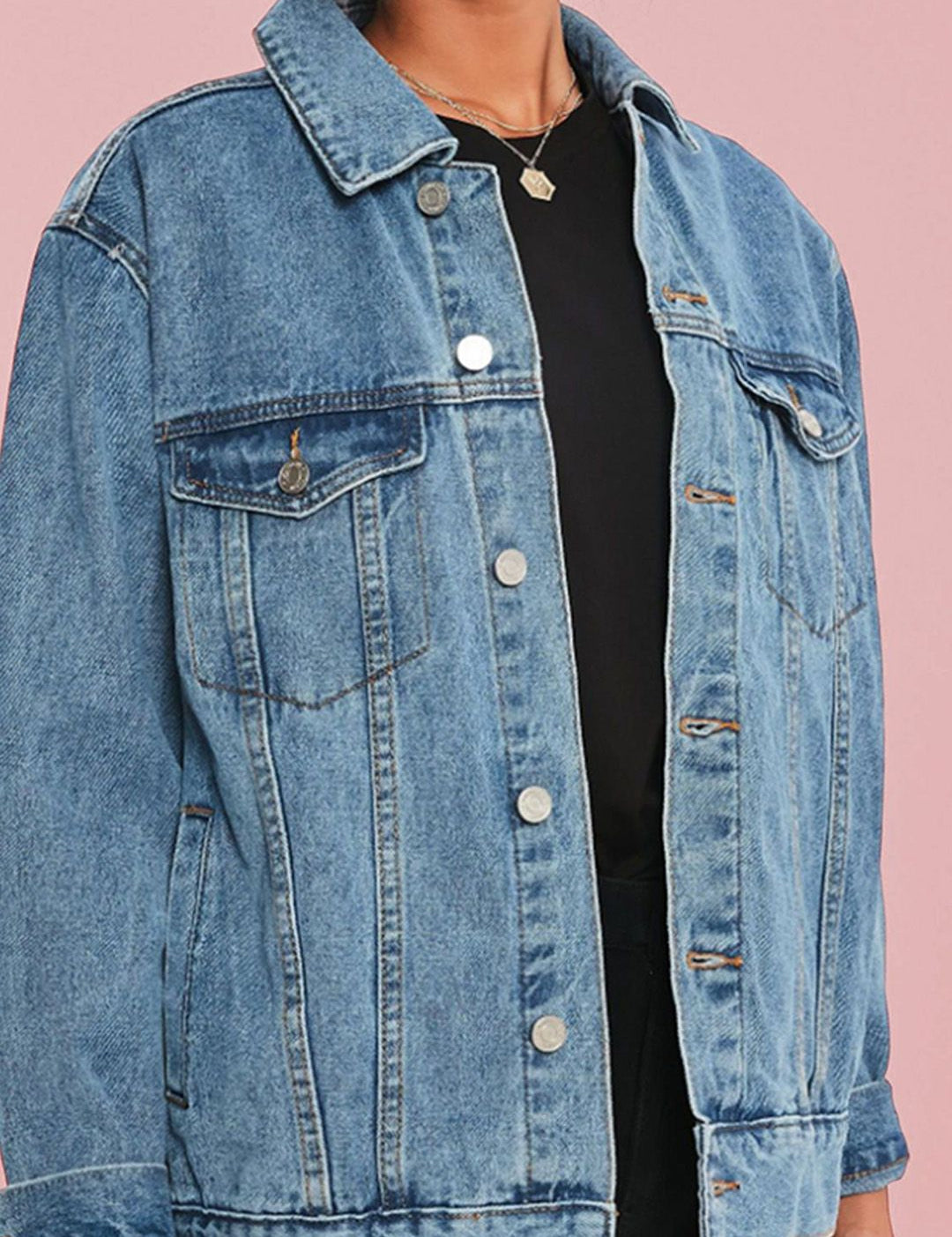 Kotty Women Spread Collar Solid Denim Casual Jacket