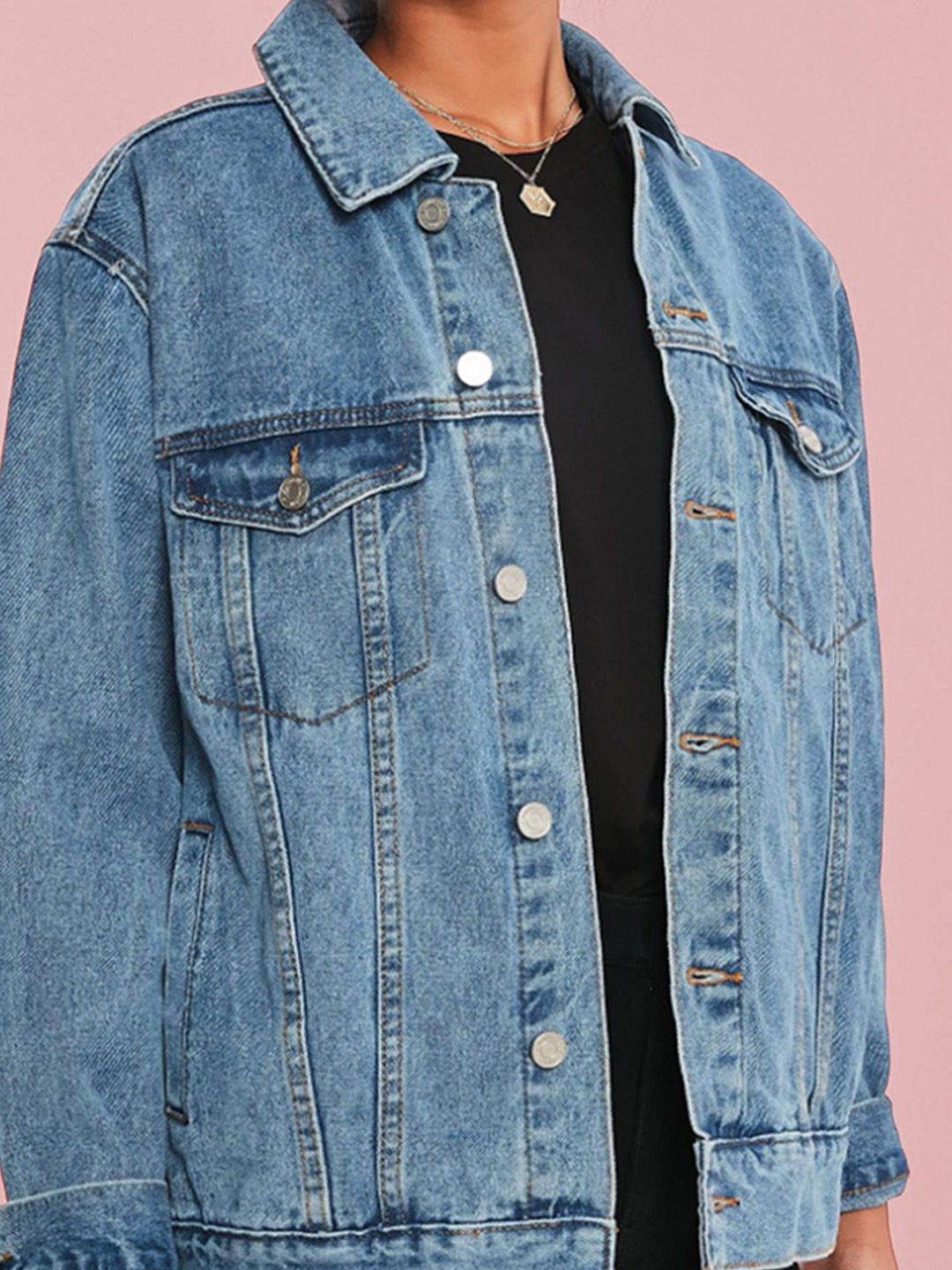 Kotty Women Spread Collar Solid Denim Casual Jacket