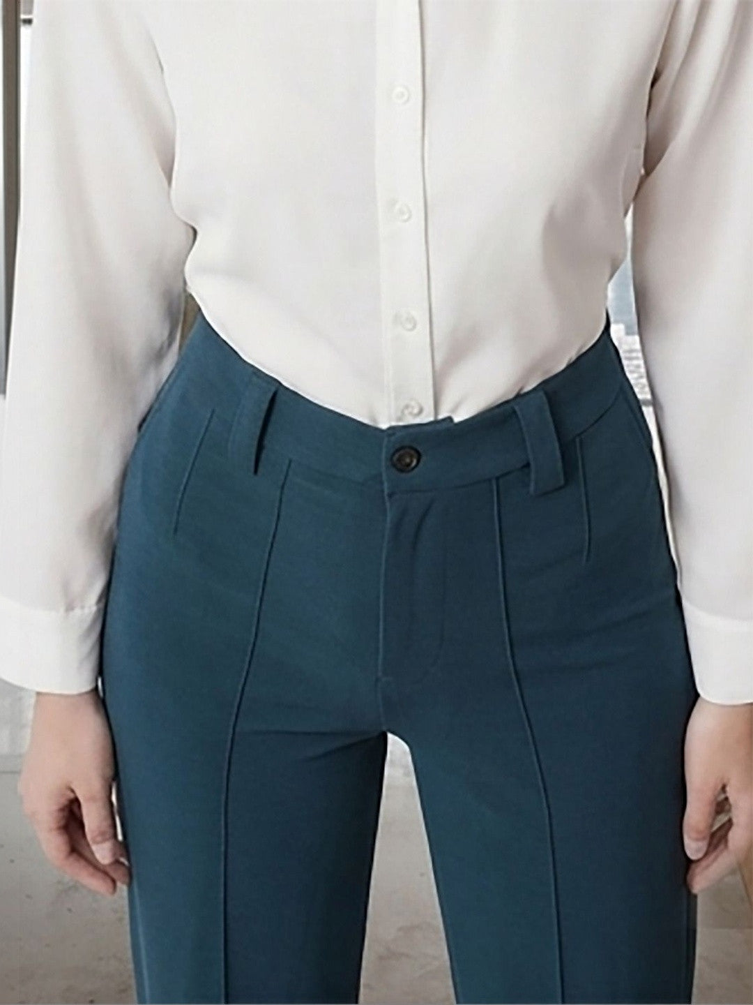 Blue Relaxed Fit High-Rise Trousers for Women | Kotty