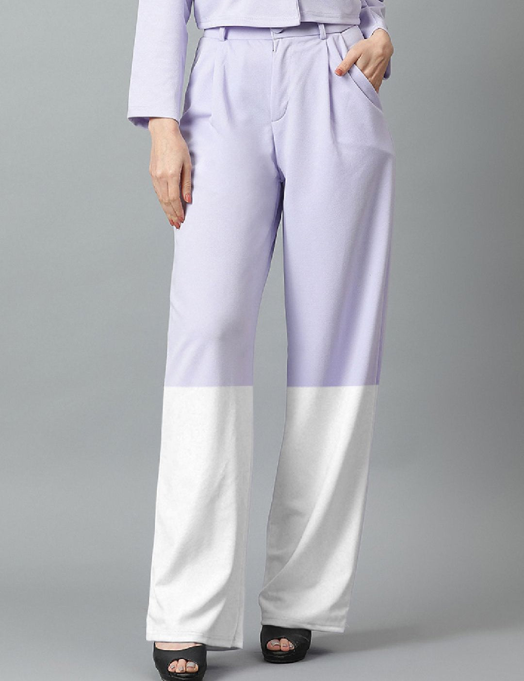 Kotty Women Colourblocked Relaxed Straight Leg Straight Fit High-Rise Easy Wash Trousers