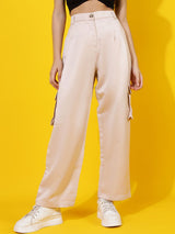 Kotty Women Relaxed Straight Leg Straight Fit High-Rise Easy Wash Pleated Cargos Trousers
