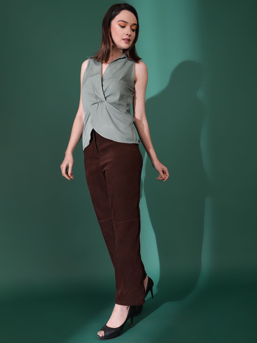 Kotty Women Solid Shirt Collar  Top