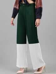 Kotty Women Colourblocked Relaxed Straight Fit High-Rise Easy Wash Pleated Trousers