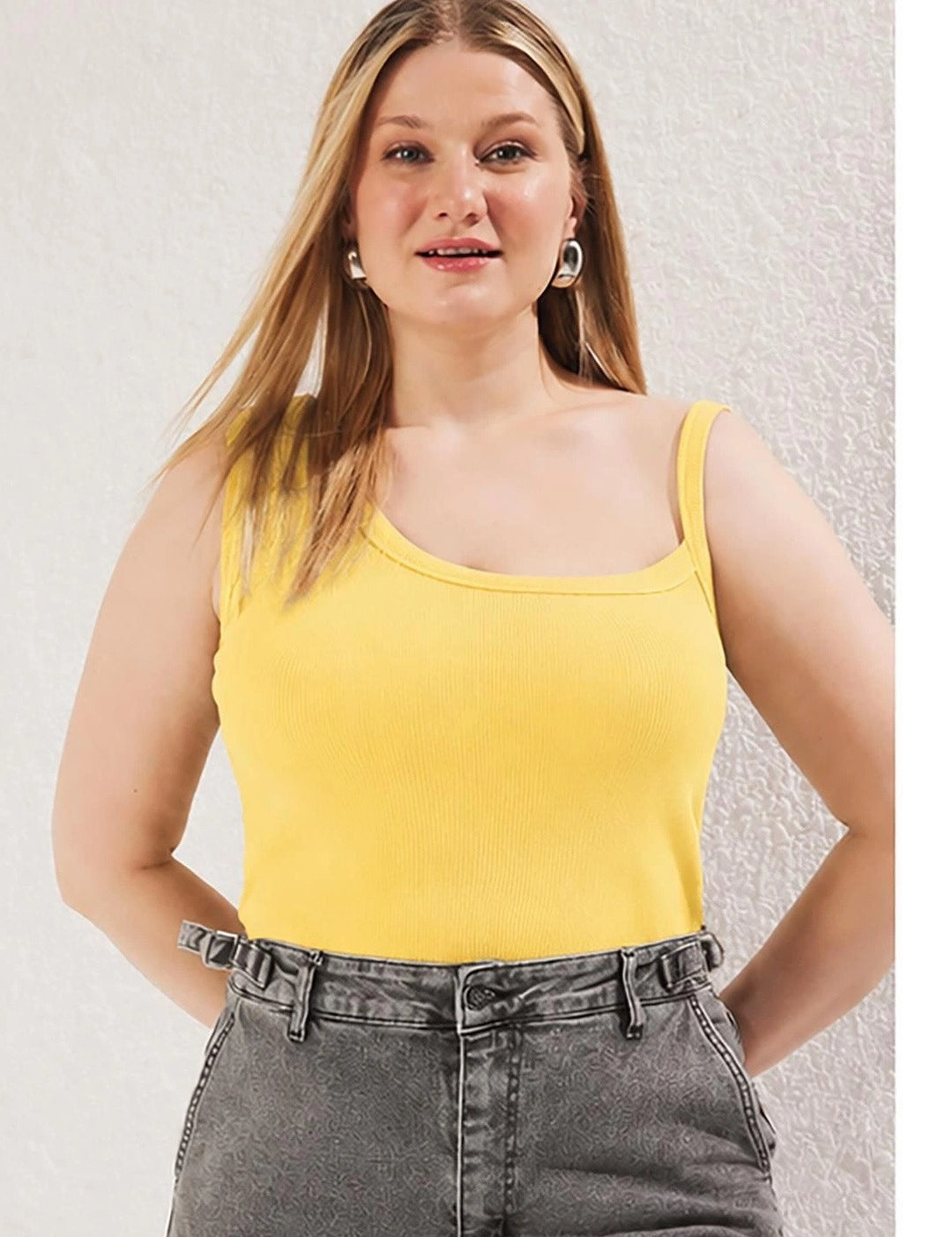 Kotty Women's Mustard Yellow Scoop Neck Strappy Sleeveless Top | Trendy Summer Wear