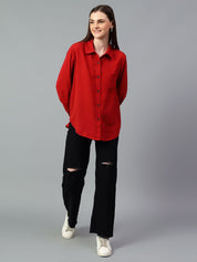 Kotty Women Comfort Spread Collar Solid Oversized Casual Shirt