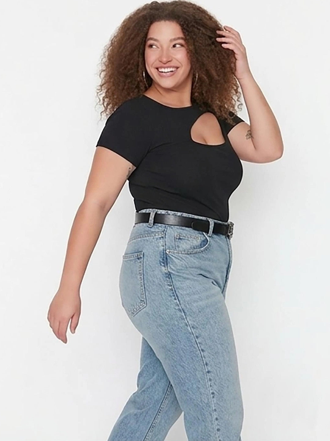 Kotty Women's Jet Black Round Neck Short Sleeve Top | Everyday Casual Wear