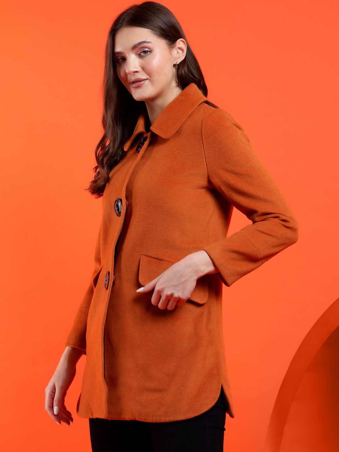 Kotty Women Solid Spread Collar Overcoat