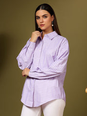 Kotty Women Relaxed Fit Spread Collar Grid Tattersall Checked Cotton Casual Shirt