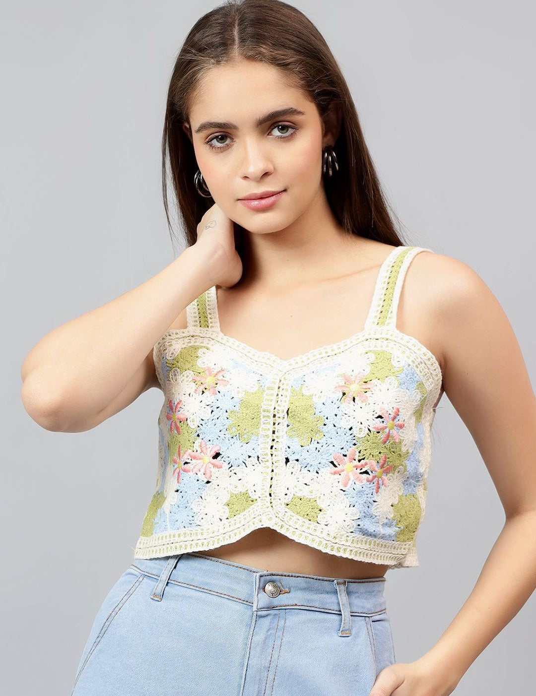 Kotty Women Self Design Square Neck Cotton Top