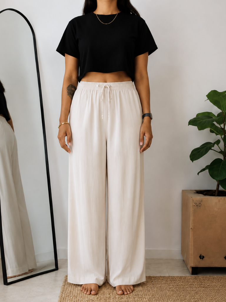 Women’s Off White Wide Leg Palazzo Pants