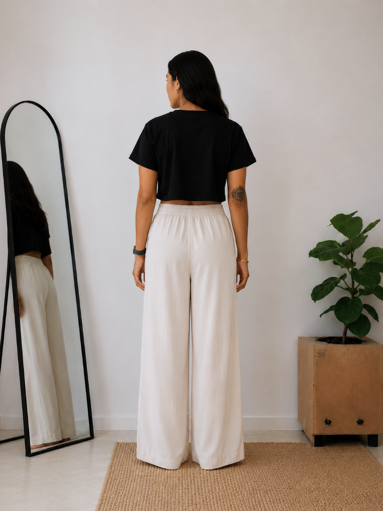 Women’s Off White Wide Leg Palazzo Pants