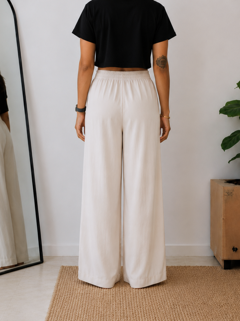 Women’s Off White Wide Leg Palazzo Pants