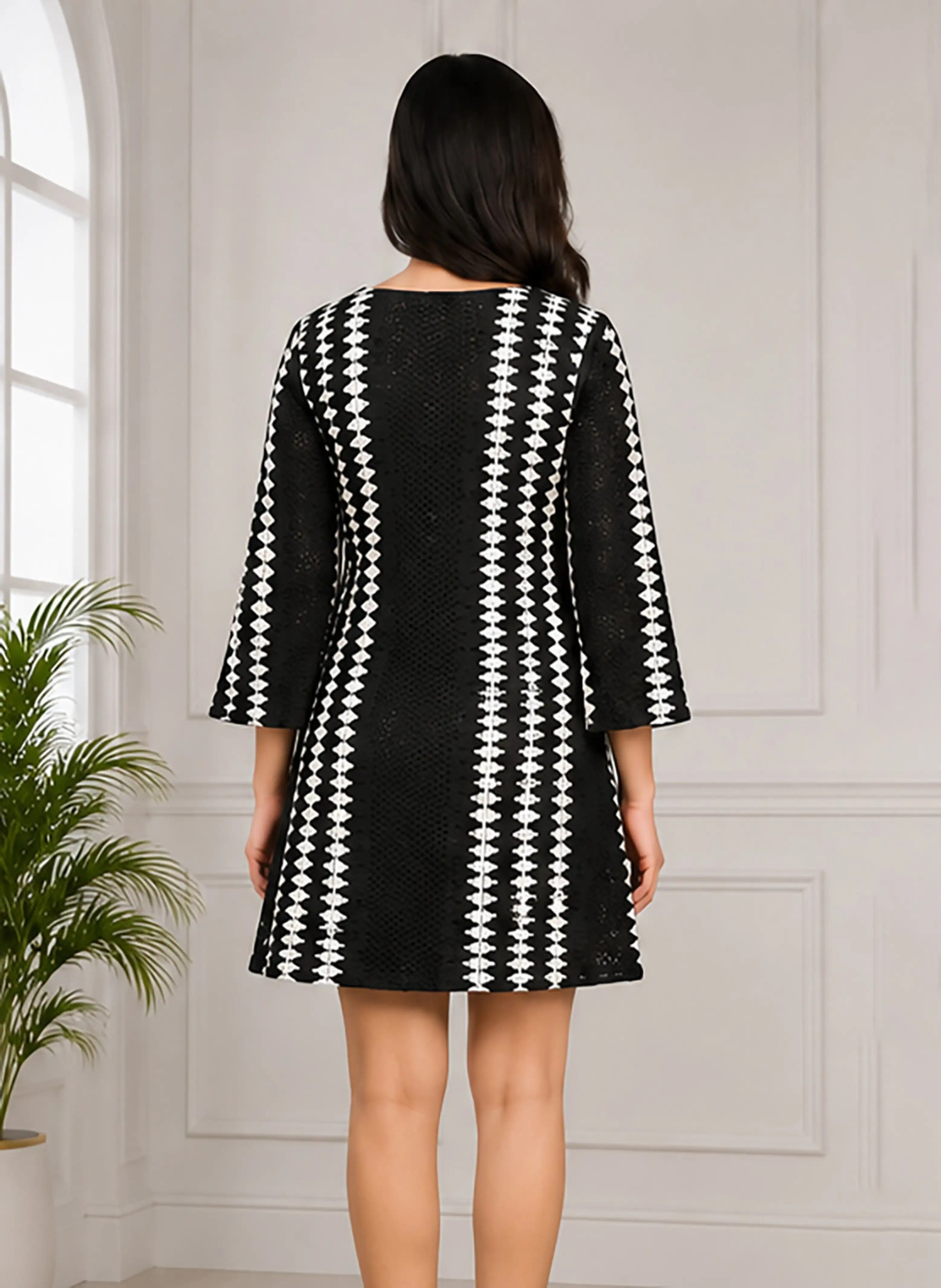 Black White Crochet Mini Dress for Women Stylish Casual