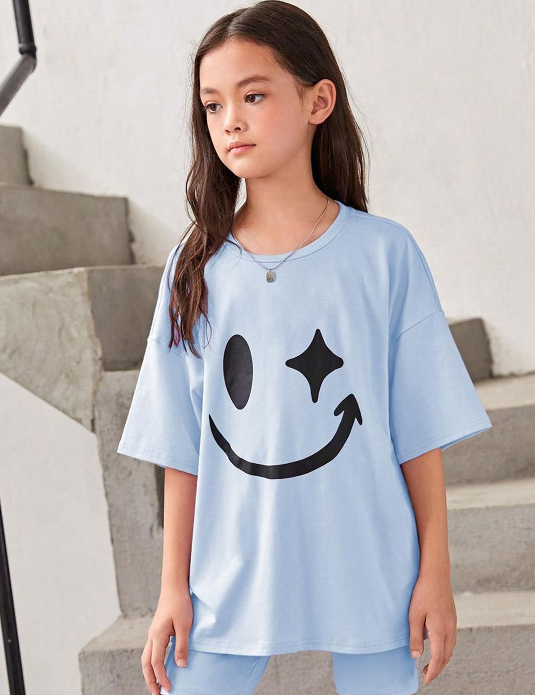 Kotty Girls Graphic Printed Round Neck Cotton Oversized T-shirt