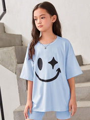 Kotty Girls Graphic Printed Round Neck Cotton Oversized T-shirt