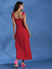 Kotty Solid Maxi Dress With Side Slit Details