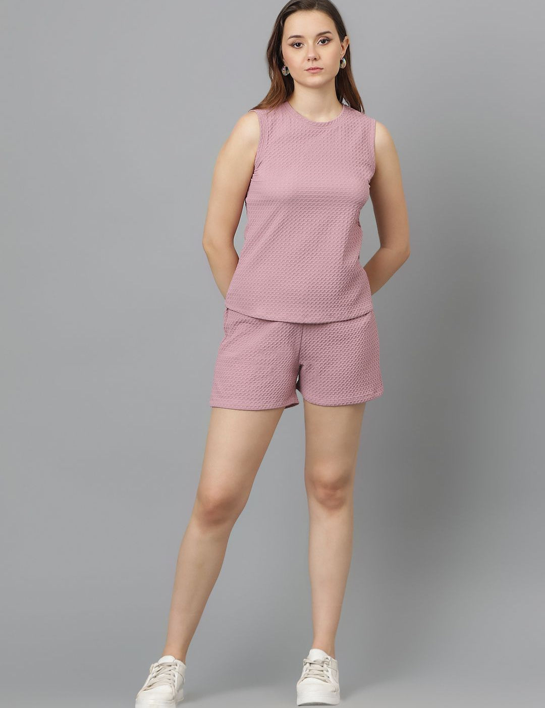 Kotty Pink Round Neck Sleeveless Top & Shorts