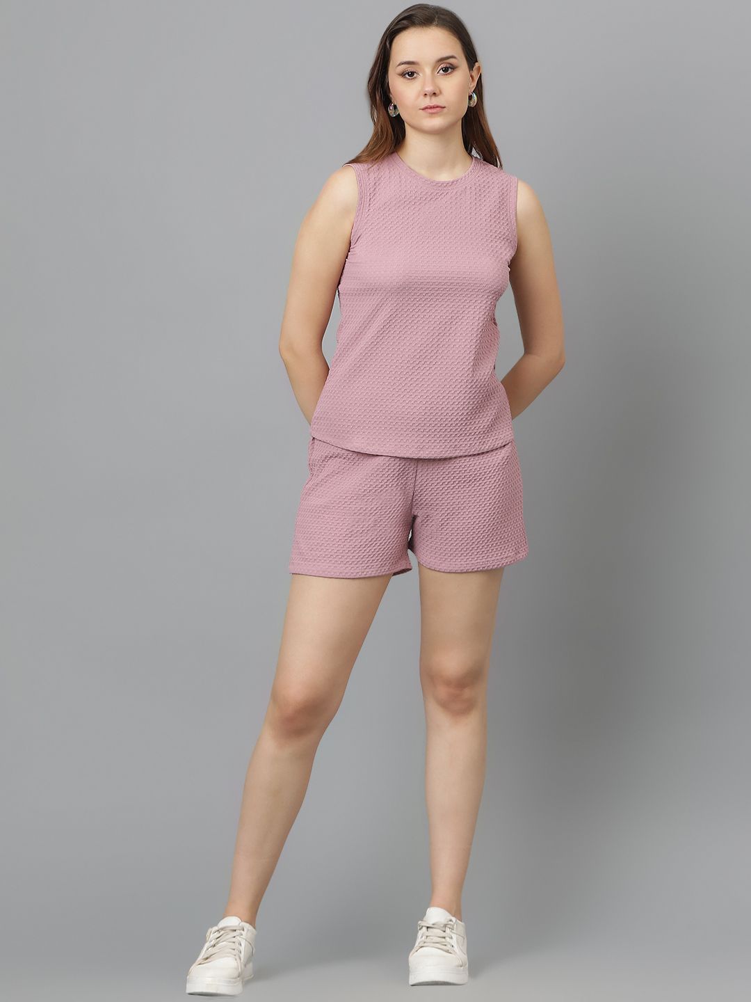 Kotty Pink Round Neck Sleeveless Top & Shorts