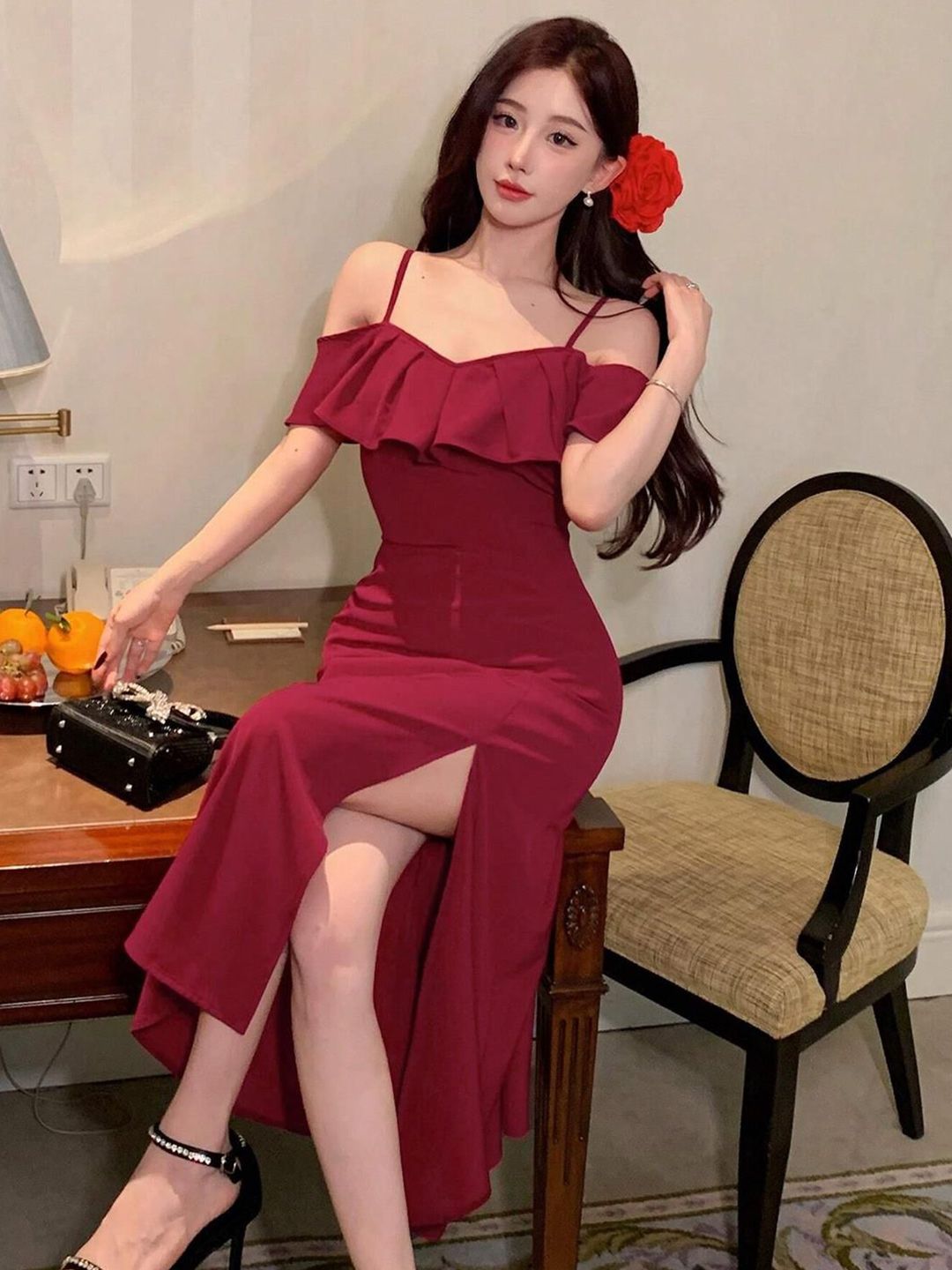 Kotty Women Shoulder Straps A-Line Midi Dress