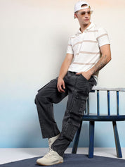 Kotty Men Straight Fit Low-Rise Wrinkle Free Pleated Cargos Trousers