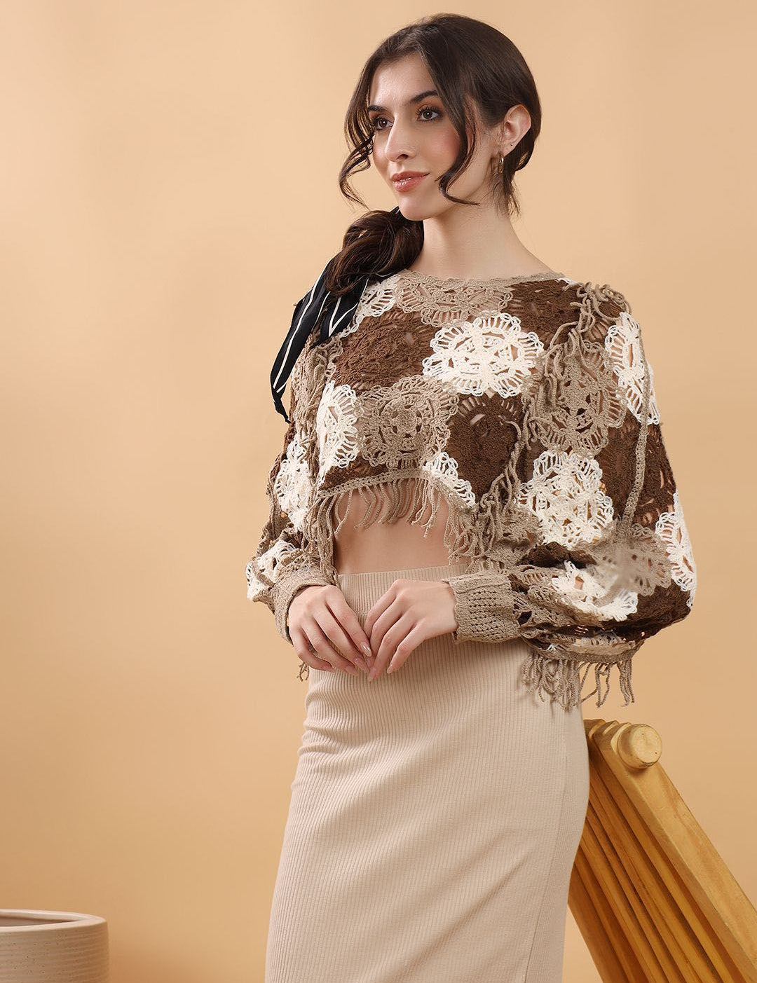 Kotty Self Design Round Neck Cotton Top