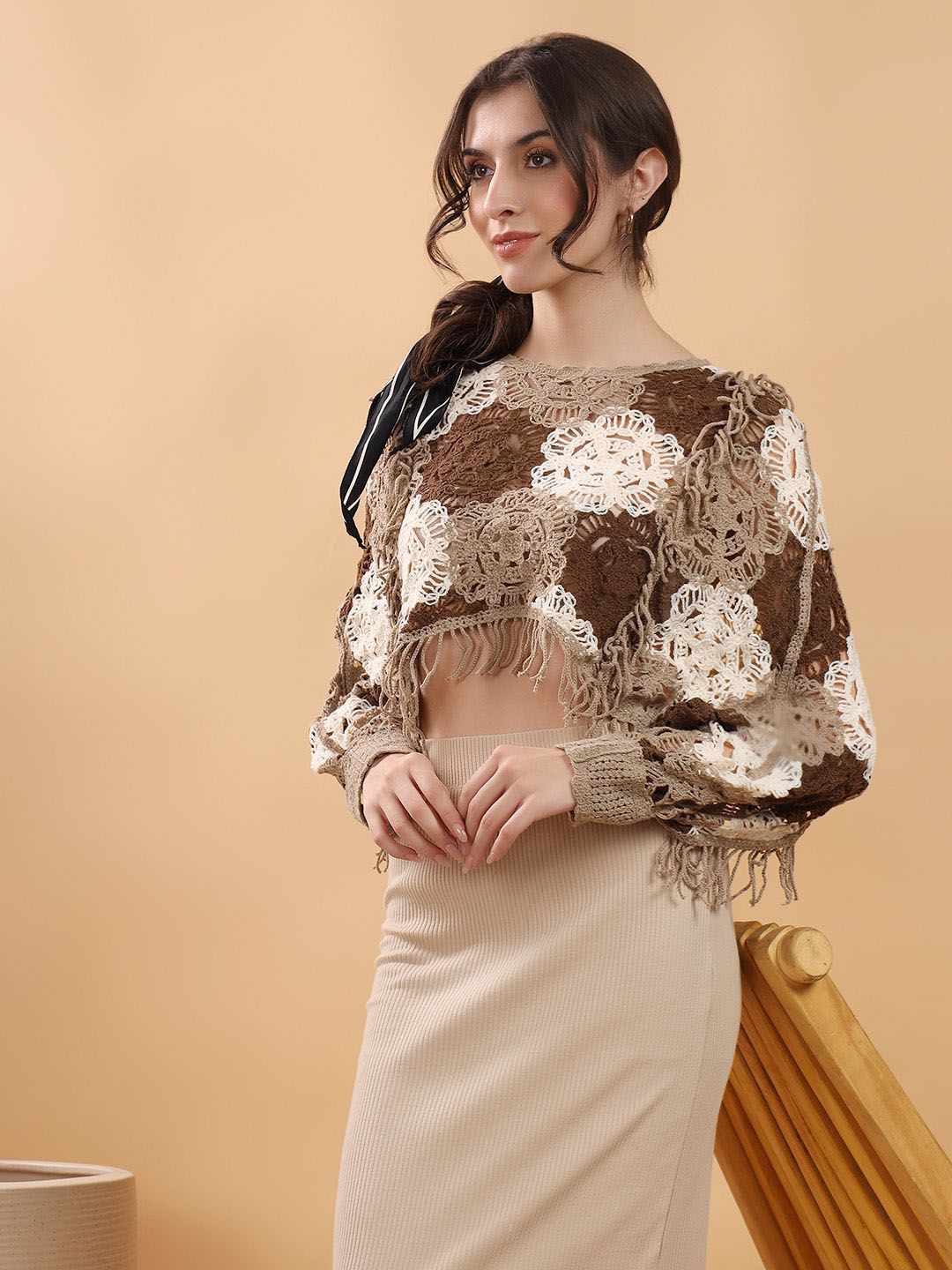 Kotty Self Design Round Neck Cotton Top