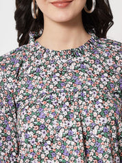 Kotty Women Floral Print Puff Sleeve Crepe Top
