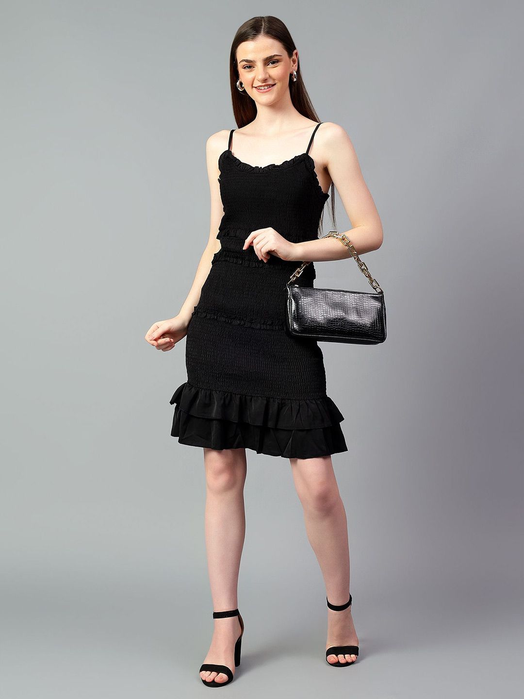 Kotty Women Ruffled A-Line Knee Length Sleeveless Dress