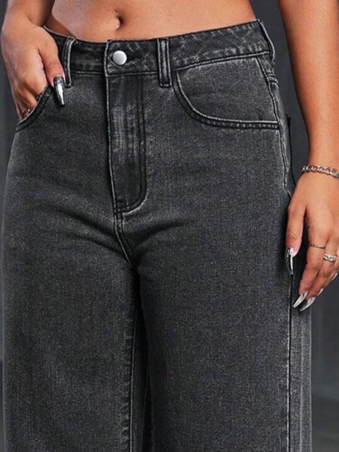 Kotty Women Jean Wide Leg High-Rise Clean Look Stretchable Jeans