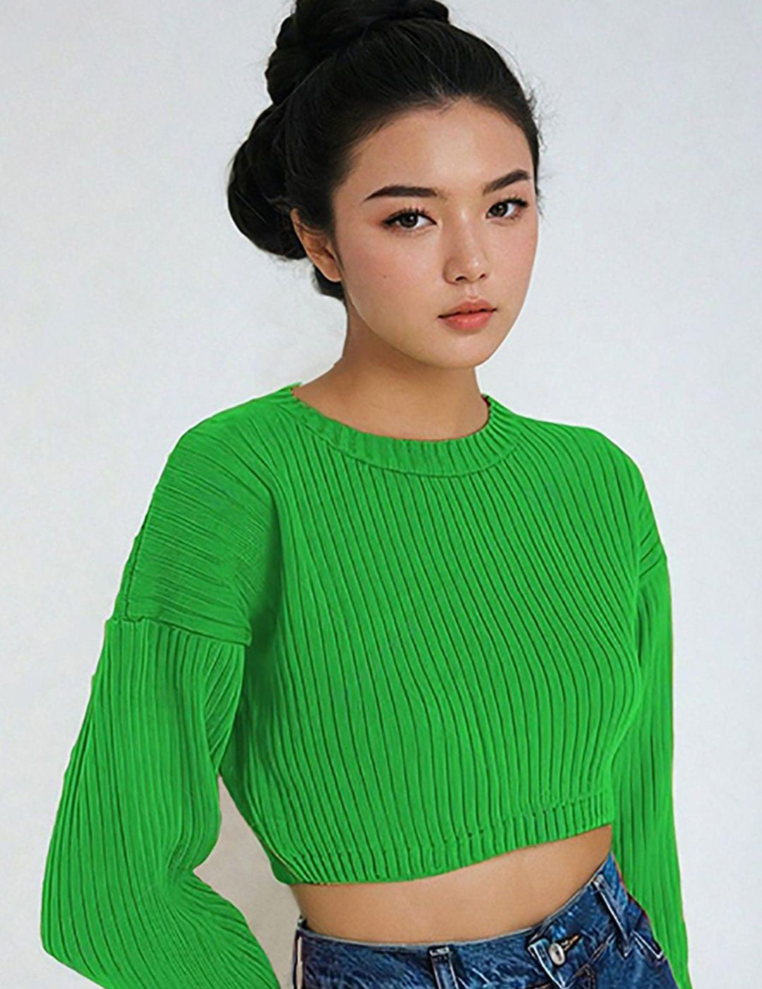 Kotty Women Long Sleeves Crop Round Neck Pullover