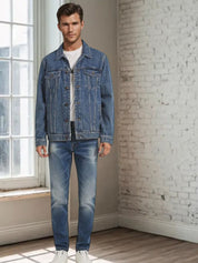 Kotty Men Spread Collar Solid Denim Jacket