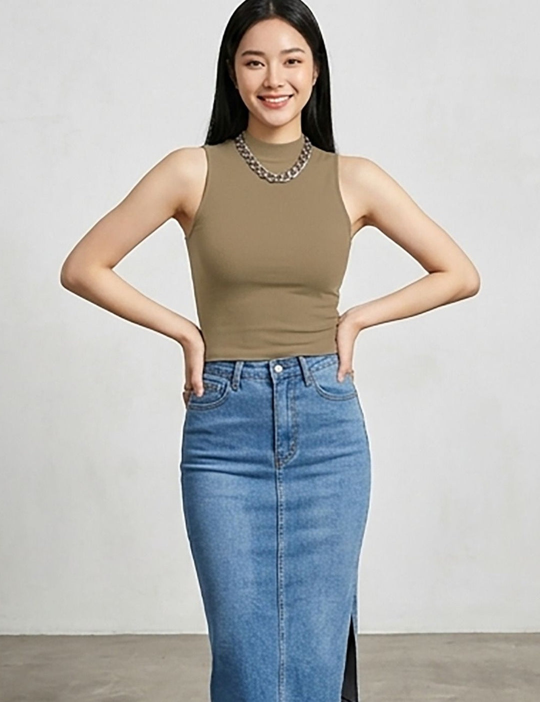 Kotty Top Tan Brown Women's High Sleeveless Fashion