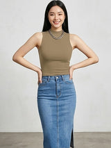 Kotty Top Tan Brown Women's High Sleeveless Fashion