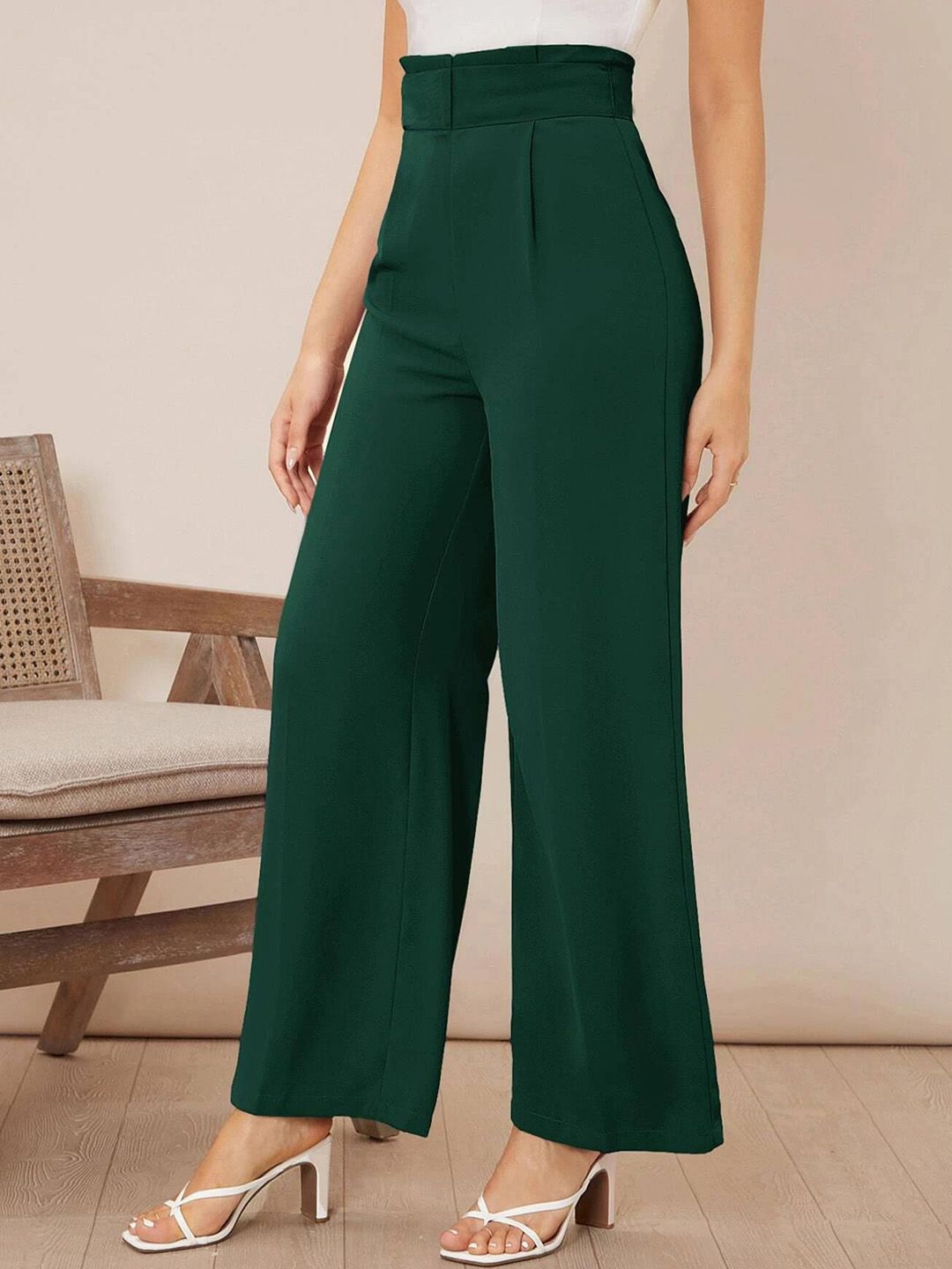 Kotty Women High-Rise Pleated Wide Leg Parallel Trousers