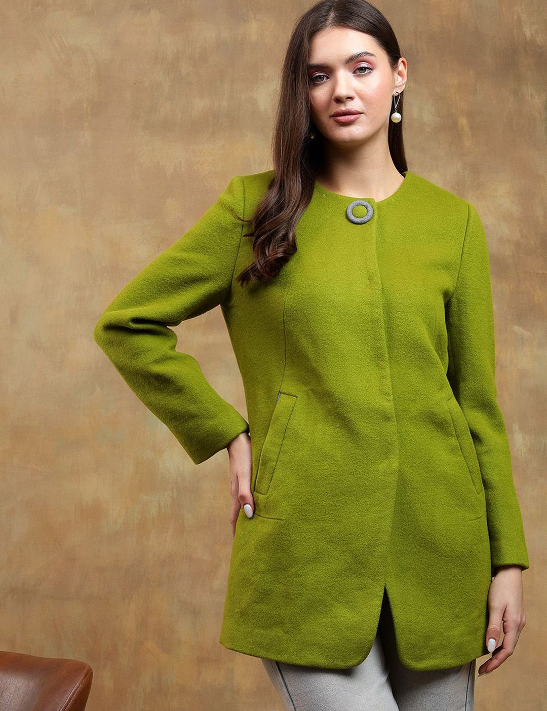 Kotty Solid Round Neck Overcoat