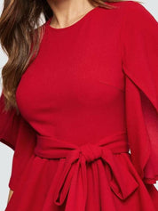 Kotty Women Round Neck Flared Sleeve Cinched Waist Top