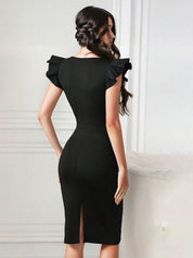 Kotty Flutter Sleeve Bodycon Midi Dress