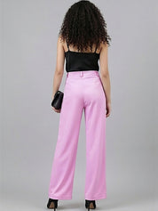 Pink Straight Fit High-Rise Trousers for Women | Kotty