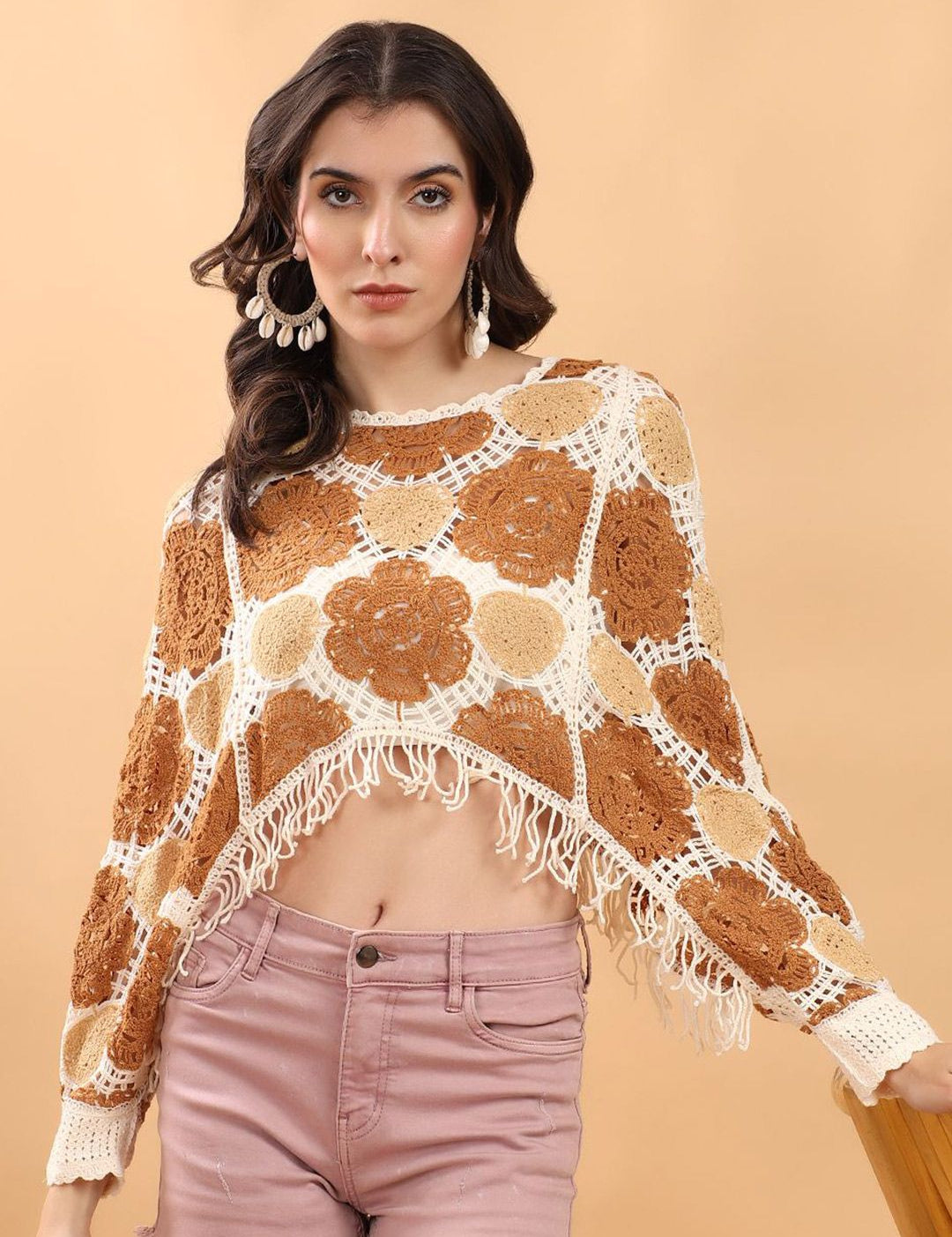 Kotty Self Design Batwing Sleeves Crop Top