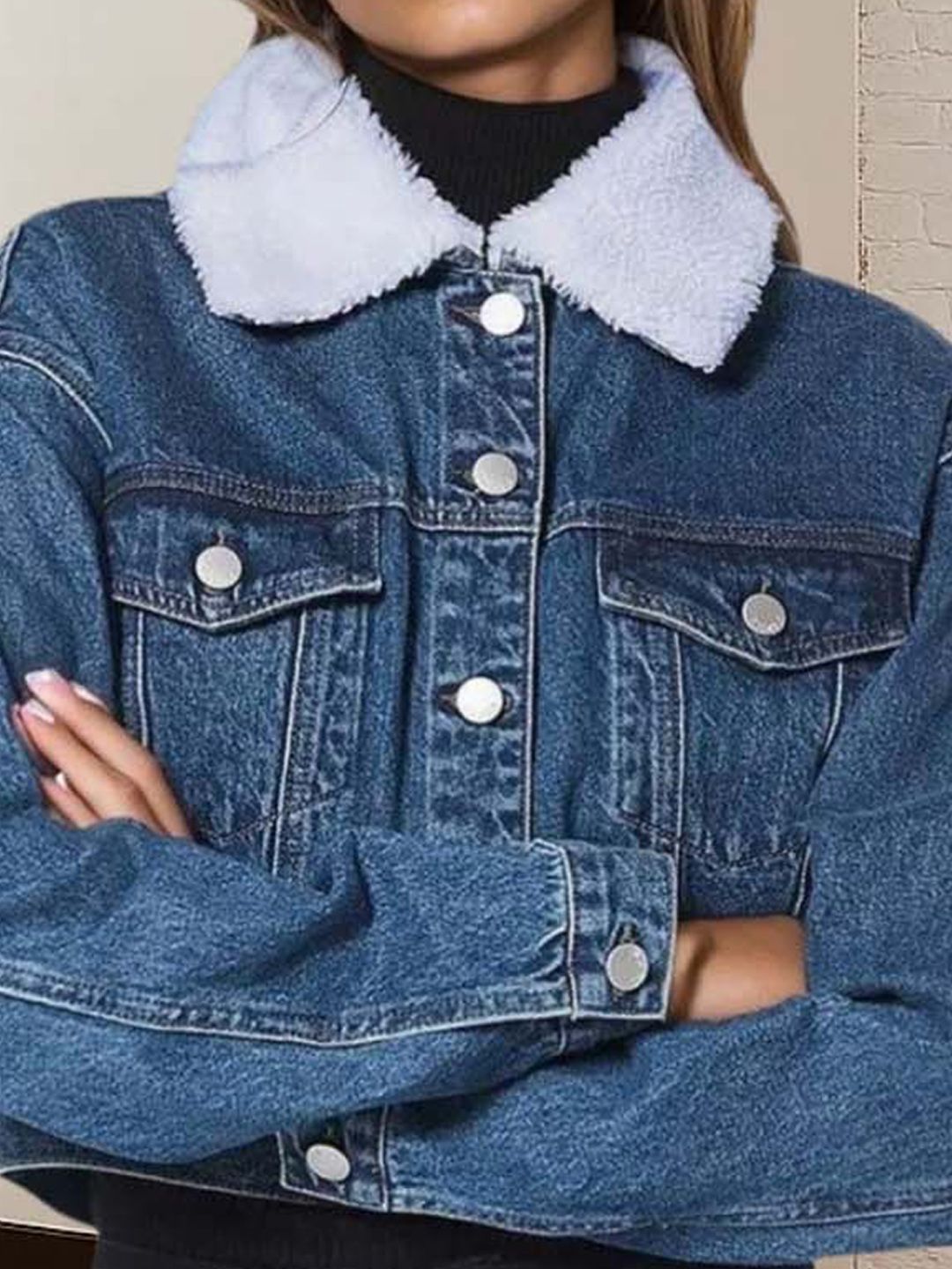 Kotty Women Spread Collar Solid Denim Jacket