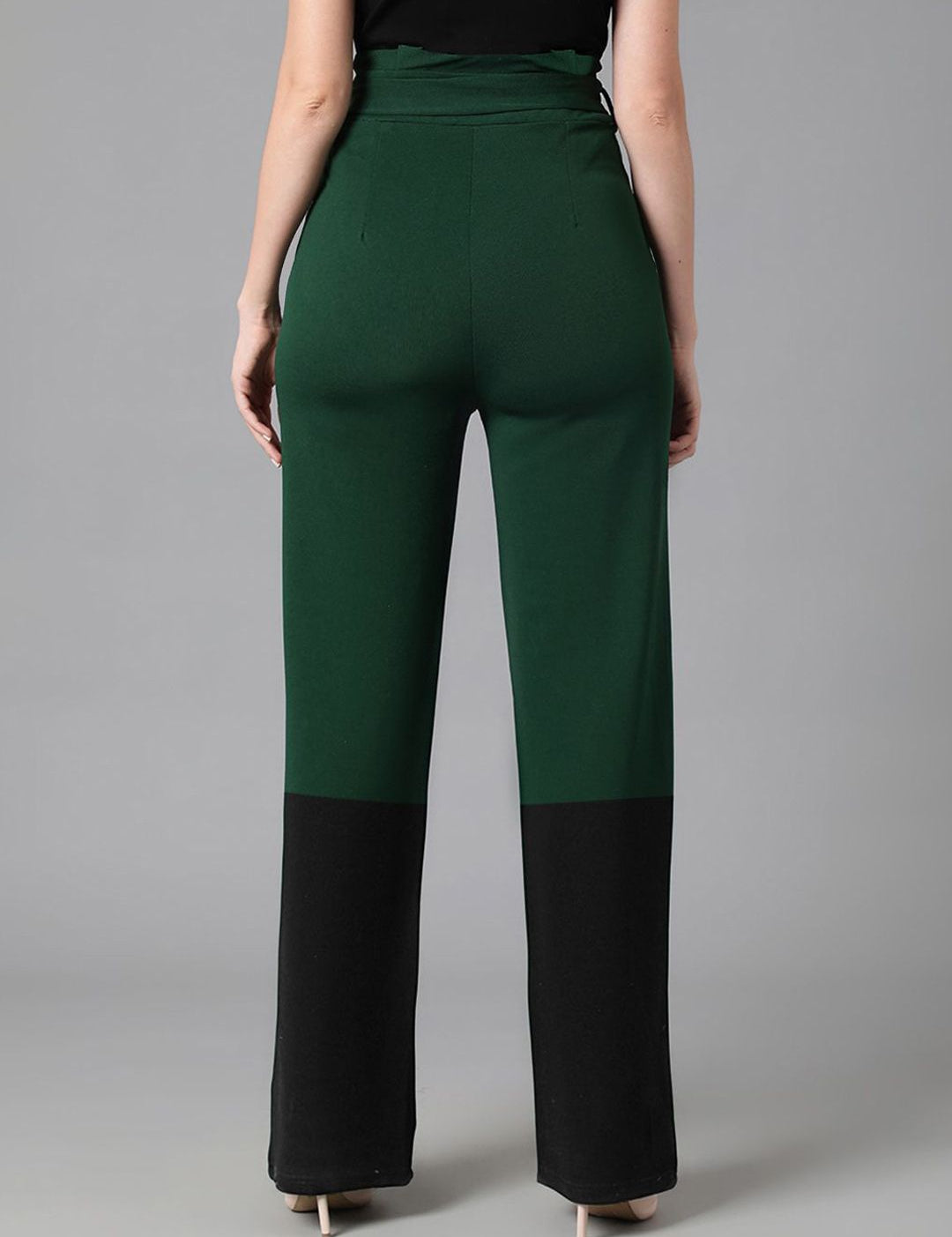 Kotty Women Solid Colourblocked High-Rise Easy Wash Trousers
