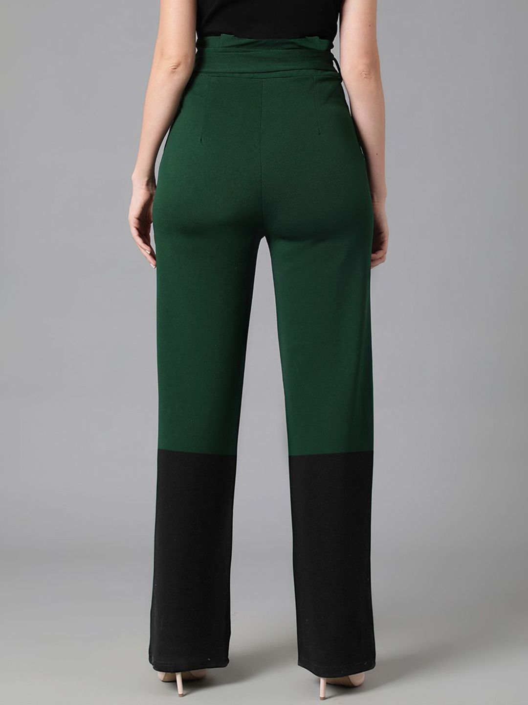 Kotty Women Solid Colourblocked High-Rise Easy Wash Trousers