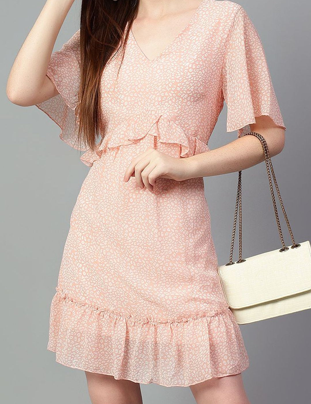 Kotty Floral Print Flared Sleeve Fit & Flare Dress