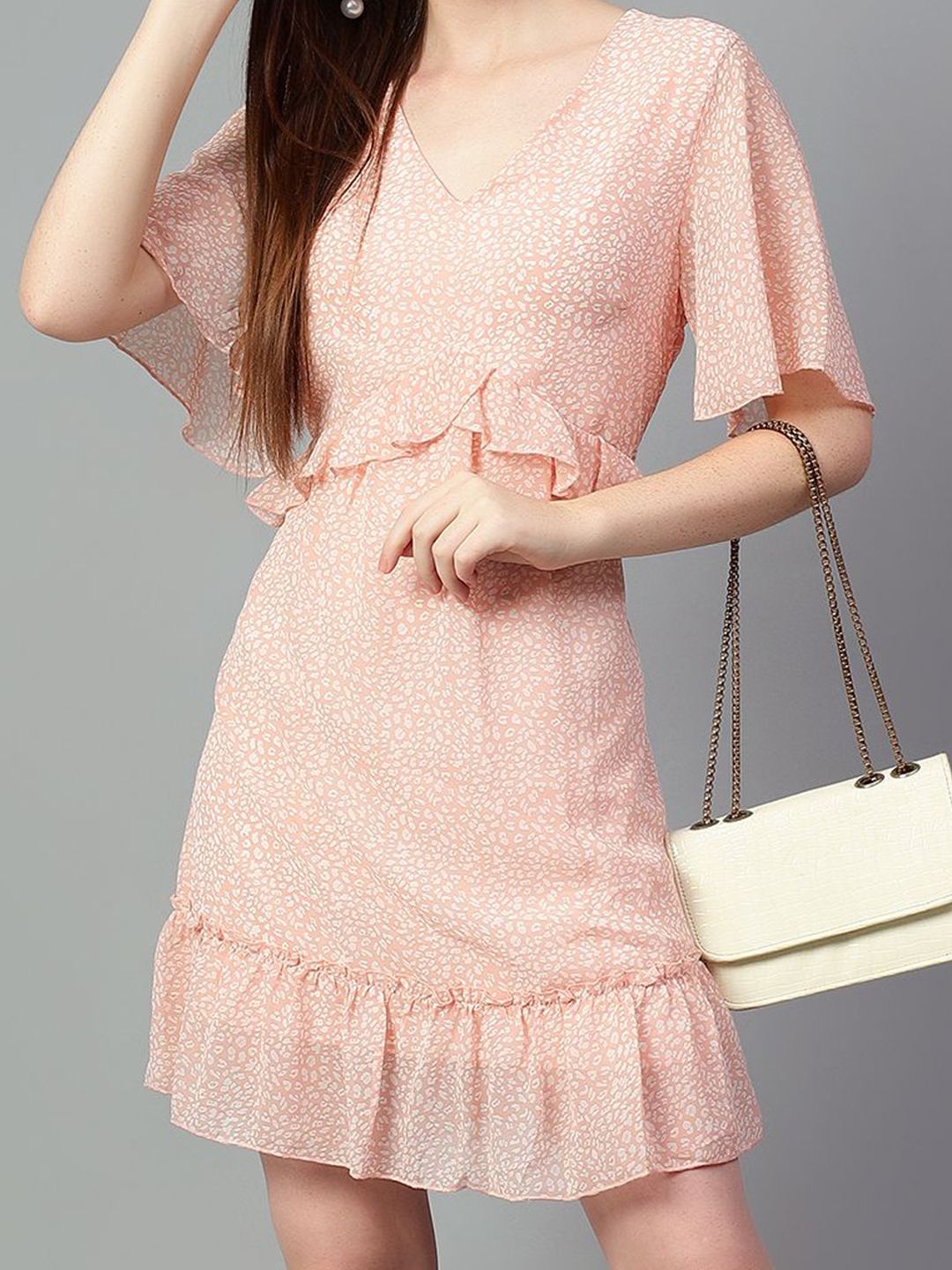 Kotty Floral Print Flared Sleeve Fit & Flare Dress