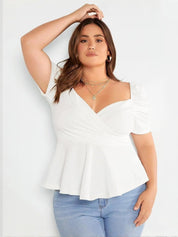KOTTY Women Plus Size Sweetheart Neck Puff Sleeve Peplum Top
