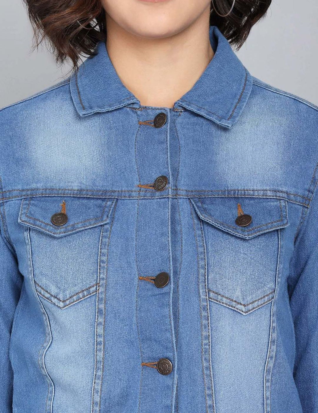 Kotty Women Spread Collar Solid Denim Jacket