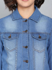 Kotty Women Spread Collar Solid Denim Jacket