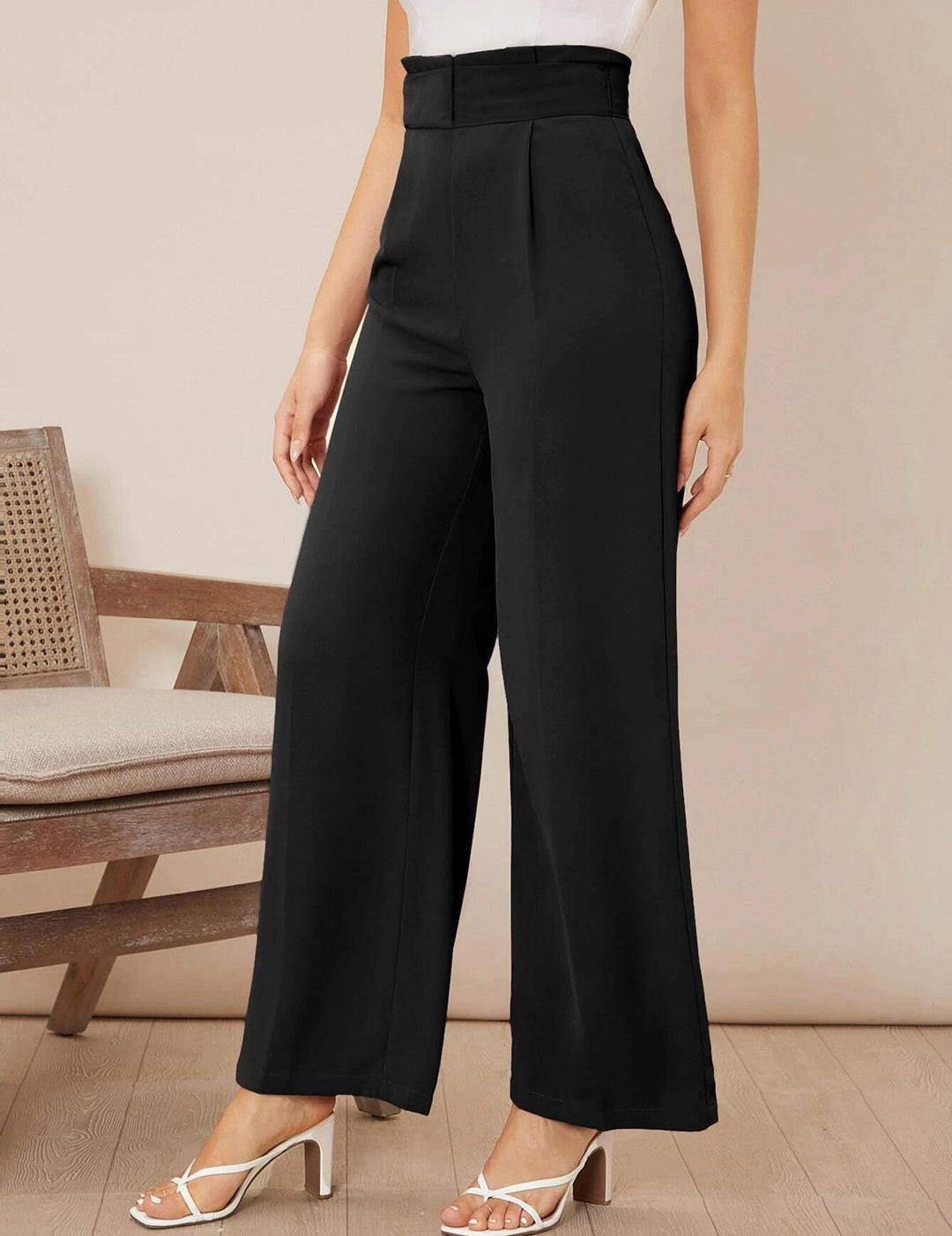 Kotty Women High-Rise Wide Leg Pleated Korean Pants Trousers