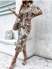 Kotty Floral Print Crepe Shirt Midi Dress